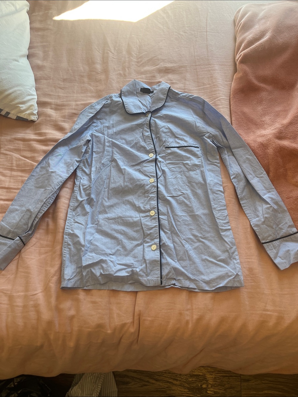 J. Crew Light Blue Button-Up Top with Black Trim